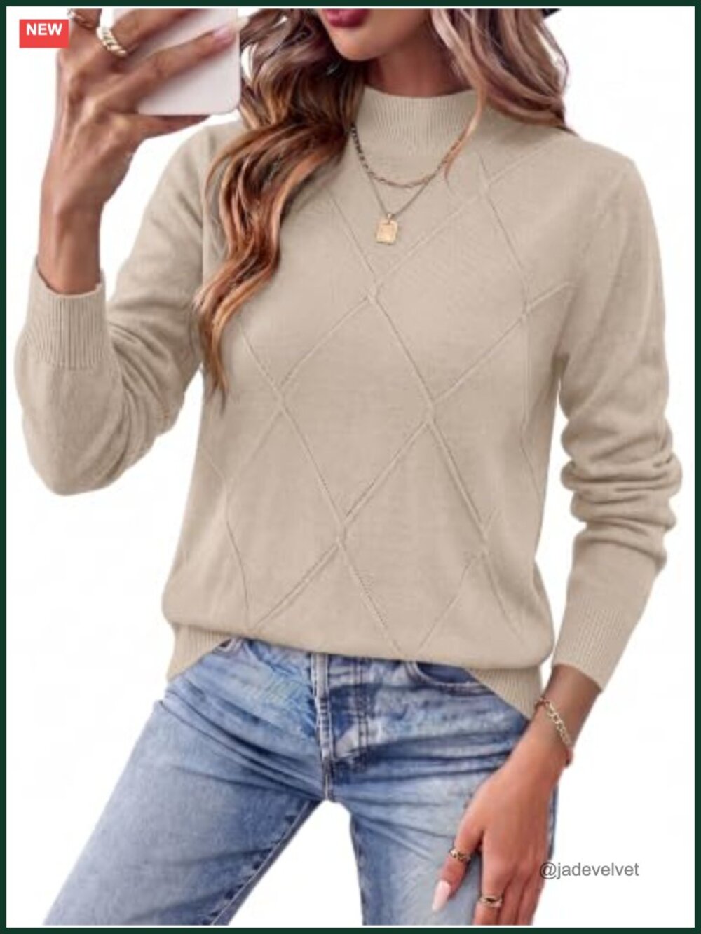Womens Argyle Knit Sweater Long Sleeve Cable Knit Pullover Fall Winter Tunic